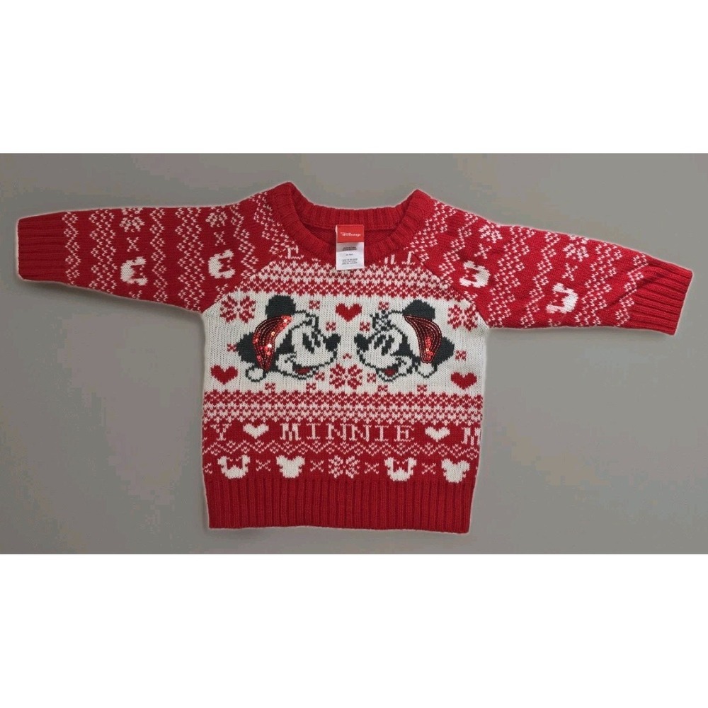 Disney Minnie Mouse Christmas Sweater – Red White Fair Isle – Toddler Girls